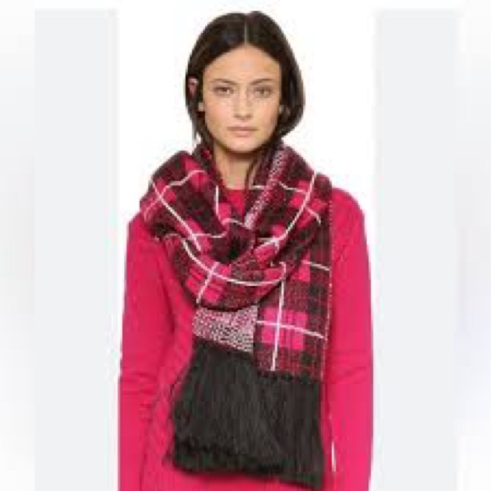 NWT Kate Spade Pink and Black Plaid Woodland Scarf